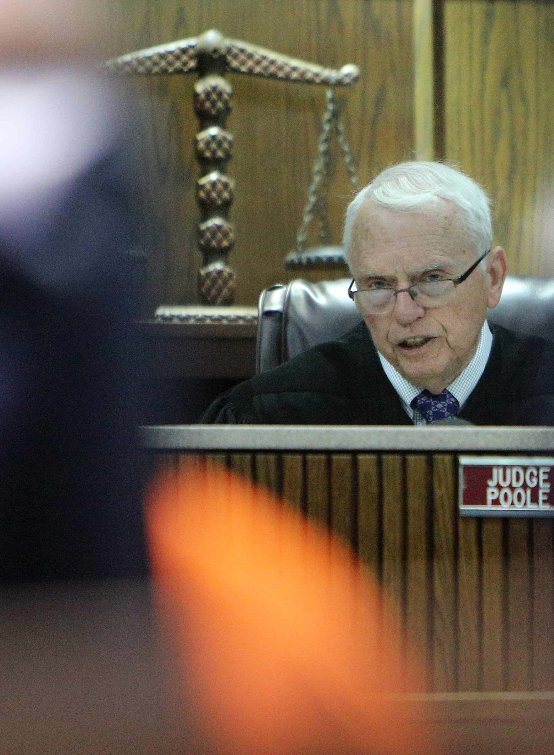 Judge Don Poole sentences Ben Brewer in the Hamilton County Criminal Court on Monday, March 12, 2018 in Chattanooga, Tenn. Brewer was convicted on multiple charges in the deaths of six people when his tractor-trailer crashed into their vehicles on Interstate 75 near Ooltewah in 2015.