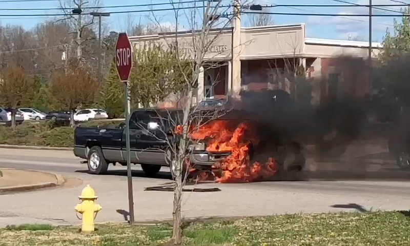 A Dodge Ram pickup truck caught fire in the 1600 block of Gunbarrel Road on Monday afternoon, March 12, 2018. No one was injured.