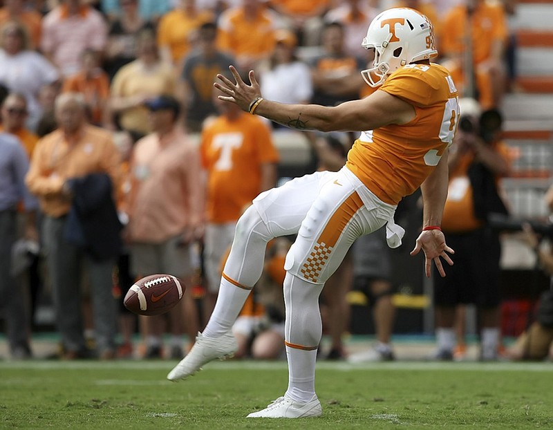 Trevor Daniel punts during Tennessee's home game against South Carolina last October. His punting average last season set a program record, but he was a senior, and his exit creates one of several vacancies on special teams for the Vols.