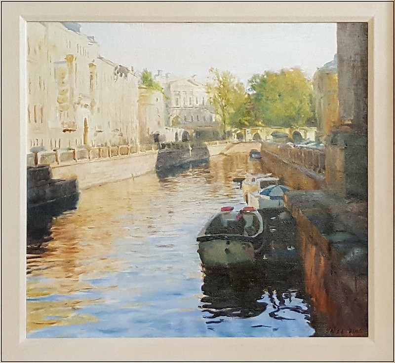 Dmitri Nadiah's "St. Petersburg Canal — Boat With Umbrella," a 22- by 20-inch oil on canvas. (Contributed Photo)