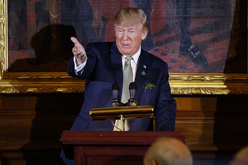 President Donald Trump speaks during a luncheon with Irish Prime Minister Leo Varadkar on Capitol Hill, Thursday, March 15, 2018, in Washington. (AP Photo/Evan Vucci)