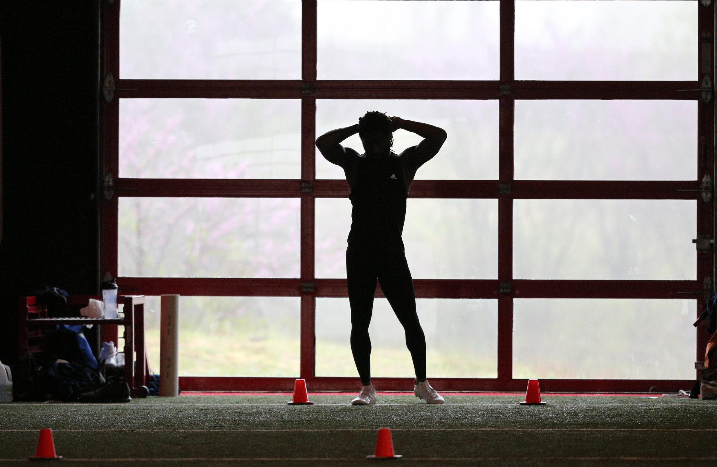 Running back Richardre Bagley gets ready to run the 40-yard-dash during University of Tennessee at Chattanooga's Pro Day Tuesday, March 20, 2018 at D1 Sports Training in Chattanooga, Tenn.