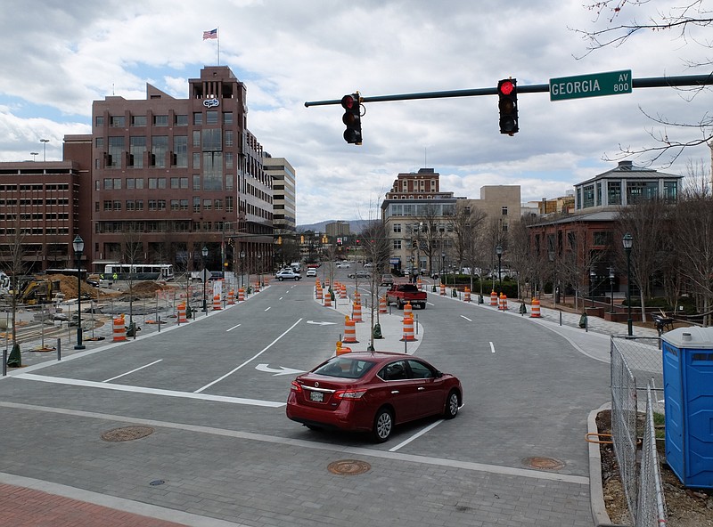 The one-block section of M.L. King, between Market Street and Georgia Avenue is now open to traffic following delays. The new section features paver stones instead of the usual asphalt covering.