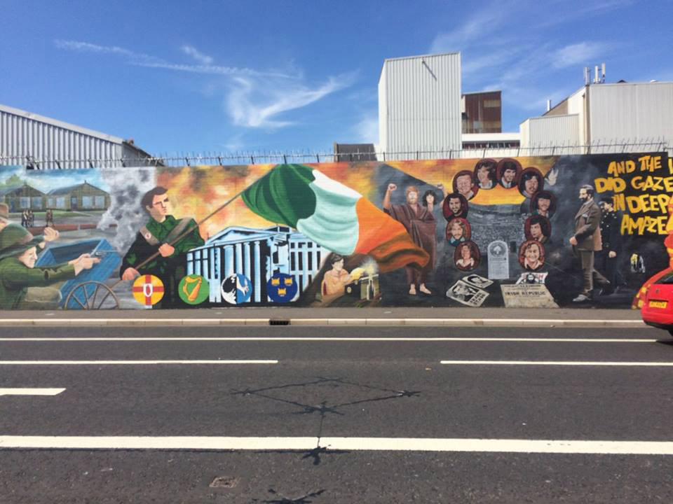 The "peace wall" divides the Protestant and Catholic communities in West Belfast, Northern Ireland.