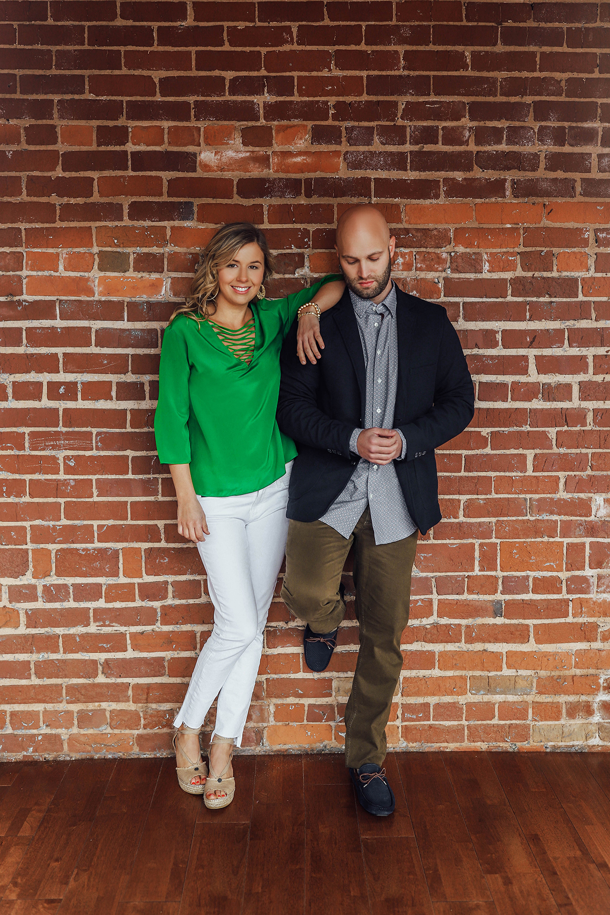 On Matthew Gilliland: Shirt: Haupt 7009; Jacket: Civil Society Brooks Blazer; Pant: Alberto Stone Modern Pant; Shoes: Bugatchi Loafers — all available at Antibes. On Eleanor Aiken: Top: Bailey/44 Trellis Top; Jean: Paige Skyline Ankle Peg; Earrings: Love's Affect Ryanne Hoops; Bracelets: Love's Affect Blair Bracelets; Shoes: Odd Molly On Heel Sandal All available at Antibes.