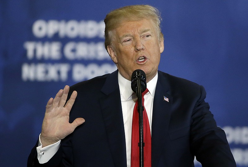 President Donald Trump speaks about his plan to combat opioid drug addiction last week in Manchester, N.H. (AP Photo/Elise Amendola)