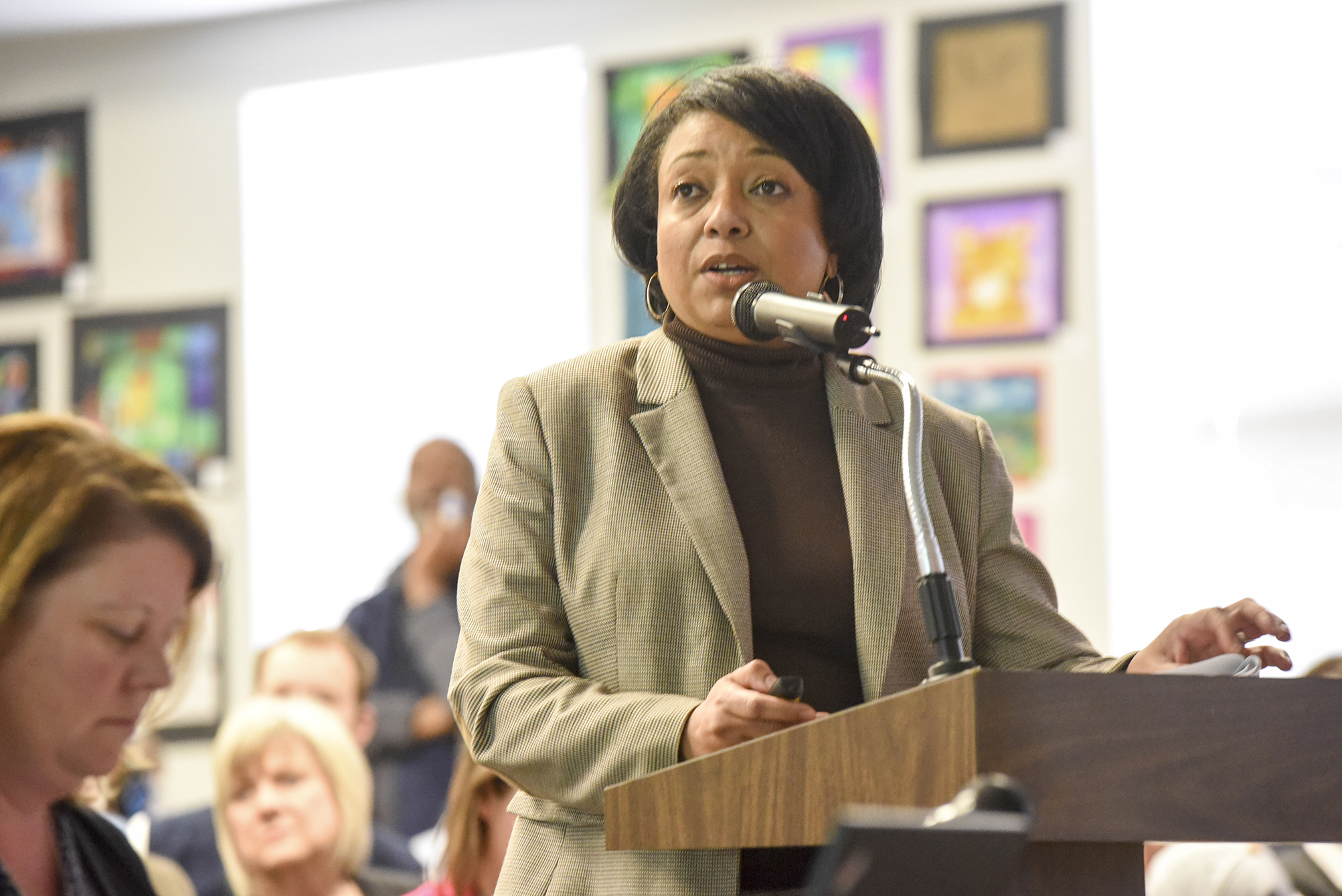 Dr. Marsha Drake speaks to the Hamilton County School Board Thursday night about equity in schools.