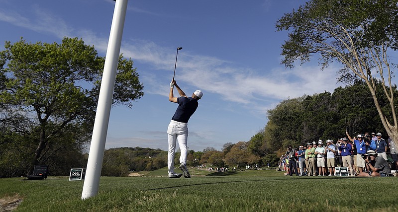 Jordan Spieth plays his shot from the third tee during round-robin play at the Dell Technologies Match Play golf tournament, Thursday, March 22, 2018, in Austin, Texas. (AP Photo/Eric Gay)