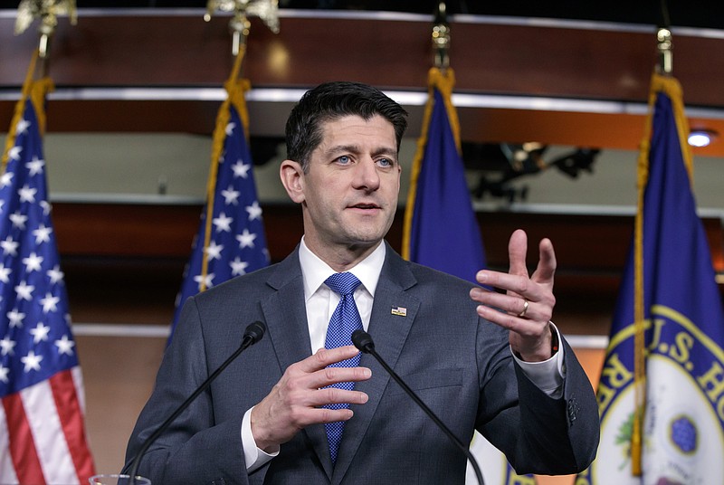 Speaker of the House Paul Ryan, R-Wis., speaks during a news conference about the massive government spending bill moving through Congress, on Capitol Hill in Washington, Thursday, March 22, 2018. (AP Photo/J. Scott Applewhite)