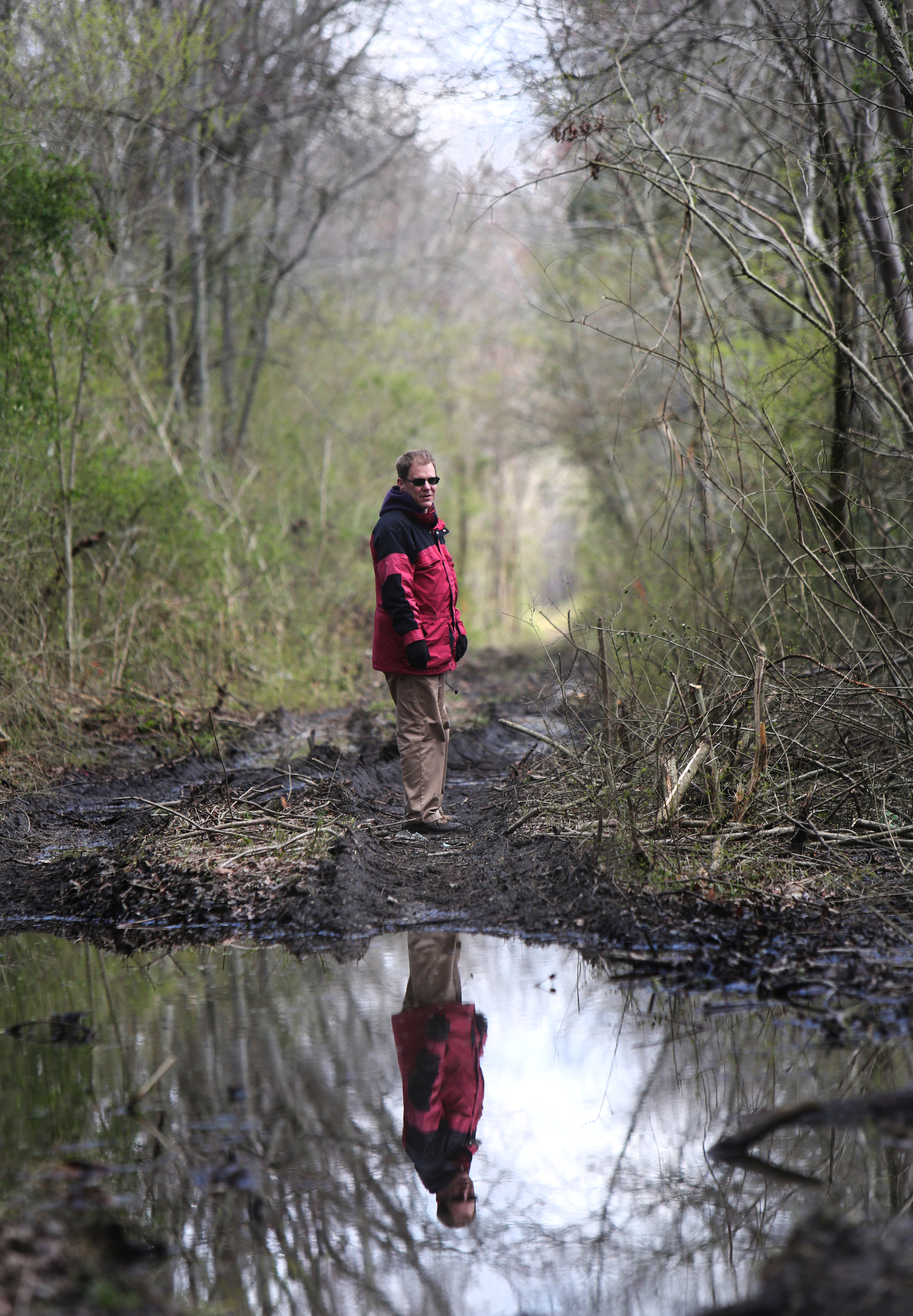 Lawson Bordley of Robert G. Campbell engineering firm points out features along portions of the Mountain Goat Trail Wednesday, March 21, 2018 in Tracy City, Tenn. The multi-use walking and cycling trail will eventually link seven towns in Grundy and Franklin counties.