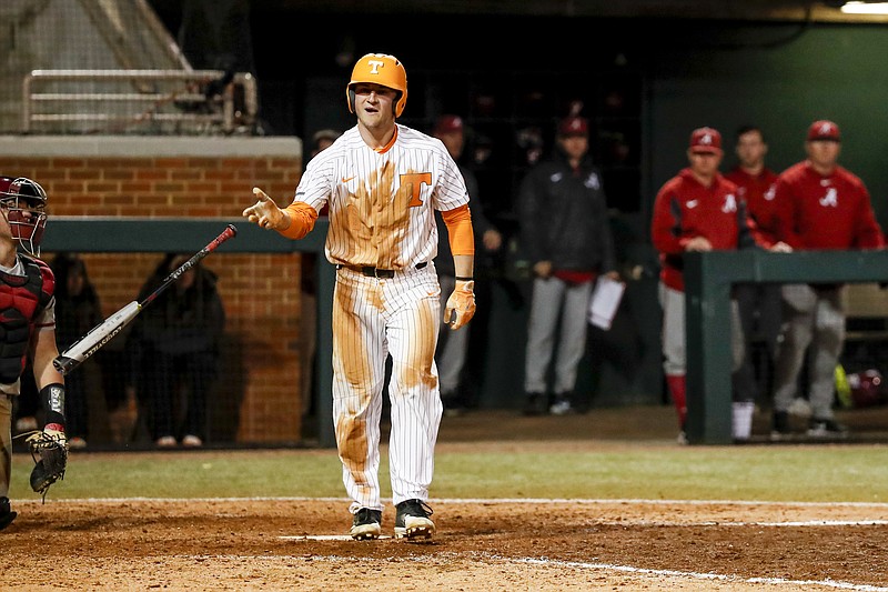 Infielder Evan Russell (6) of the Tennessee Volunteers is shown during the game between the Alabama Crimson Tide and the Vols at Lindsey Nelson Stadium in Knoxville, Tenn. (Photo courtesy of Austin Perryman/University of Tennessee Athletics)