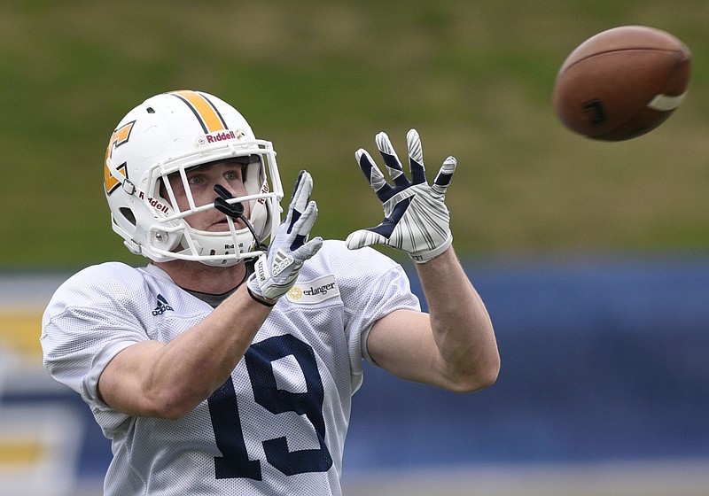 Bryce Nunnelly (19) catches a pass.  The University of Tennessee at Chattanooga Mocs  Football Team hosted their Spring Showcase on March 24, 2018