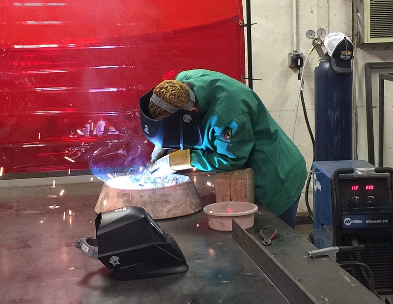 Chandra Maldonado welds at the Chambers Welding and Fabrication Corp., she co-founded in 2015.