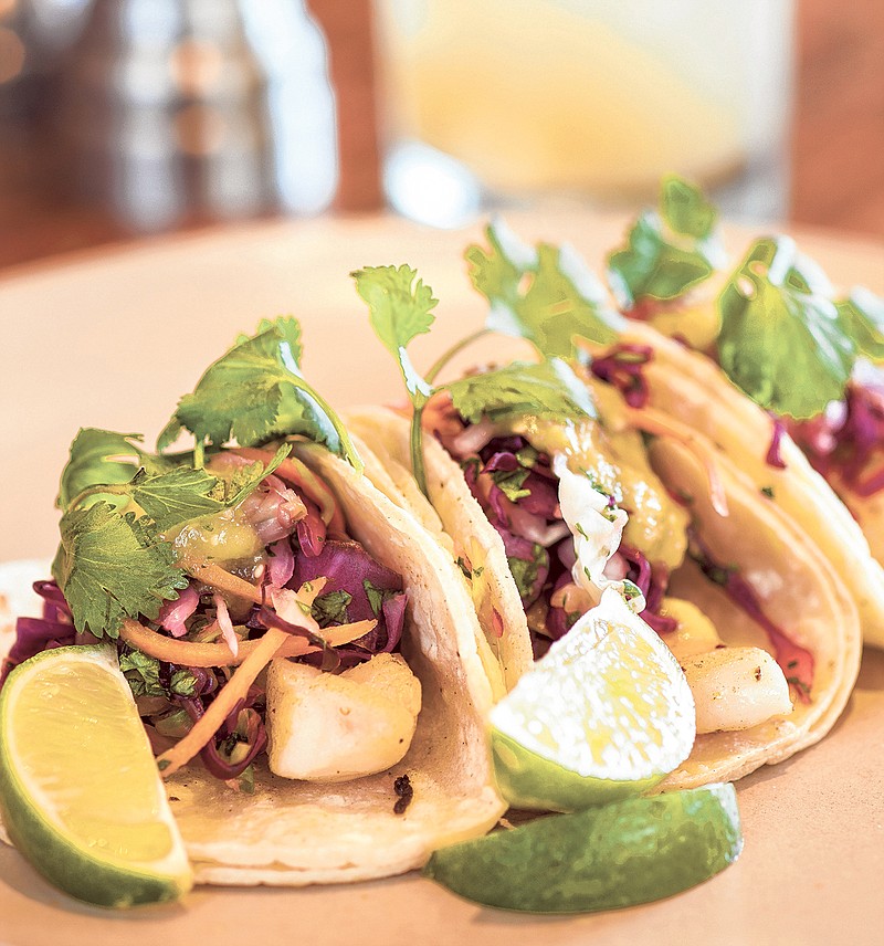 Halibut tacos with avocado salsa verde and a margarita. (Getty Images/iStockphoto/ChuckPlace)