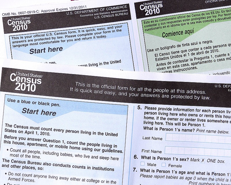  In this March 15, 2010, file photo, copies of the 2010 Census forms in Phoenix. The 2020 U.S. Census will add a question about citizenship status, a move that brought swift condemnation from Democrats who said it would intimidate immigrants and discourage them from participating. (AP Photo/Ross D. Franklin, File)