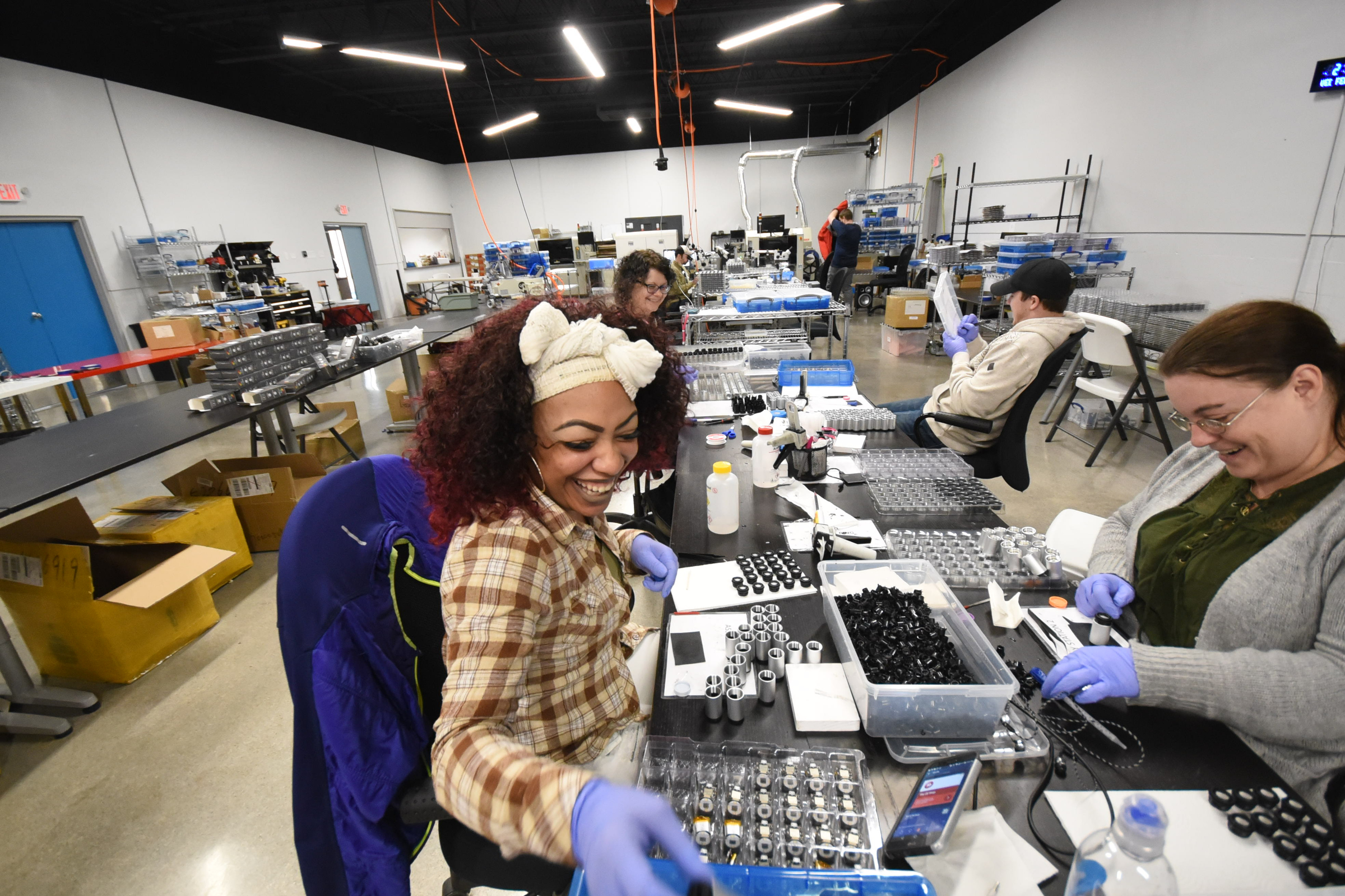 Variable Inc. production employees work to assemble the Color Muse color scanning device at the company's Chattanooga facility.