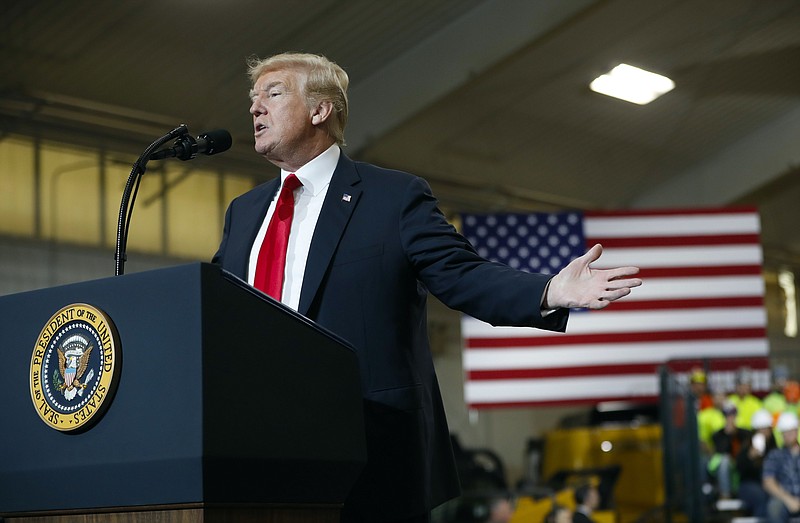 President Donald Trump speaks at Local 18 Richfield Training Facility, Thursday, March 29, 2018, in Richfield, Ohio. (AP Photo/Pablo Martinez Monsivais)