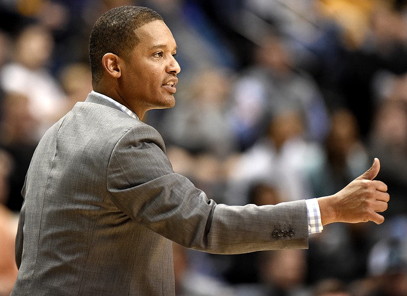 The UTC's men's basketball team, including David Jean-Baptiste (3), went 10-23 in 2017-18, its first season under Lamont Paris, right. Paris was the Mocs' fourth head coach in six seasons, and having him stick around for a while would bring needed continuity to the program.