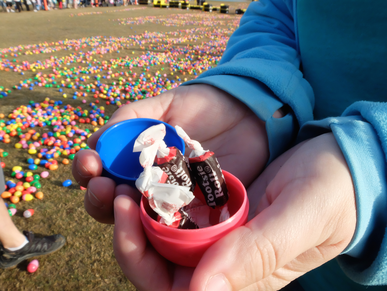 A find of four Tootsie Rolls were in this egg Sunday morning the egg hunt at the 10th annual Easter at Coolidge celebration sponsored by Stuart Heights Baptist Church. There were more than 100,000 plastic eggs for children this year, according to Tara Higdon, of Stuart Heights Baptist Church.