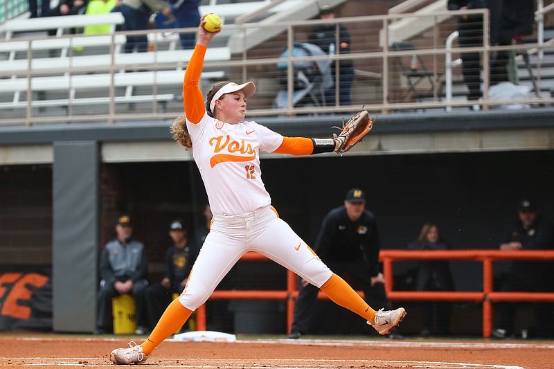 Tennessee sophomore pitcher Caylan Arnold prepares to release a pitch during a recent game. (Photo courtesy of University of Tennessee Athletics)