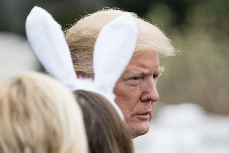 President Donald Trump arrives for the annual White House Easter Egg Roll on the South Lawn of the White House in Washington, Monday, April 2, 2018. (AP Photo/Andrew Harnik)