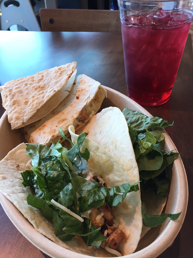 Tacos, chicken quesadilla and Berry Hibiscus Tea. (Photo by Susan Pierce)