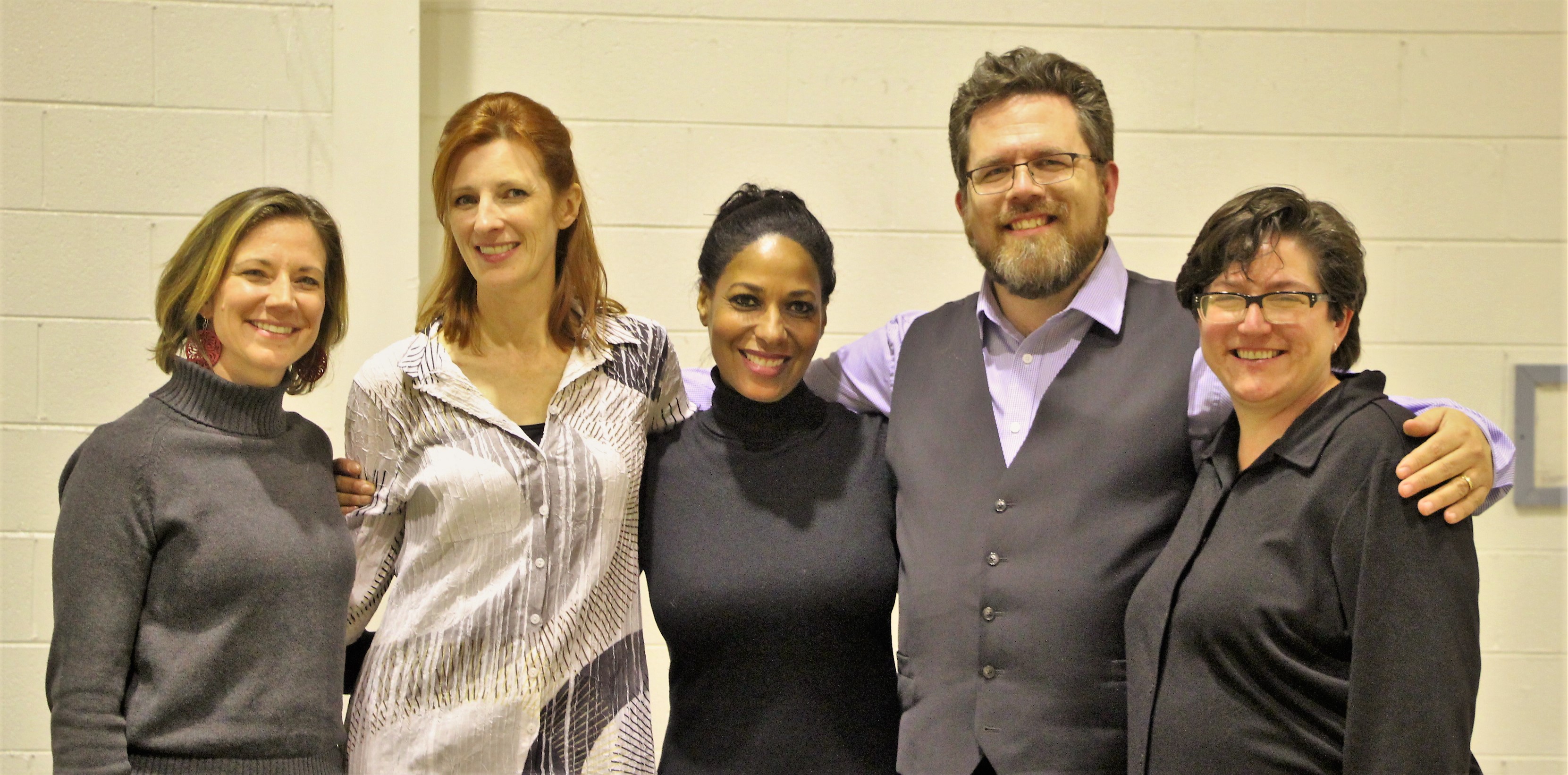 Flanking Mulcahy, second from left and Corbett, third from left, are Christine Bespalec-Davis, left, from the Hunter Museum of American Art and composers Dr. Rob Deemer and Dr. Anne Guzzo.