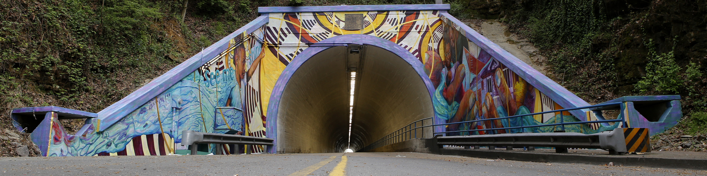 A view of the mural from the west end of the Wilcox Tunnel.