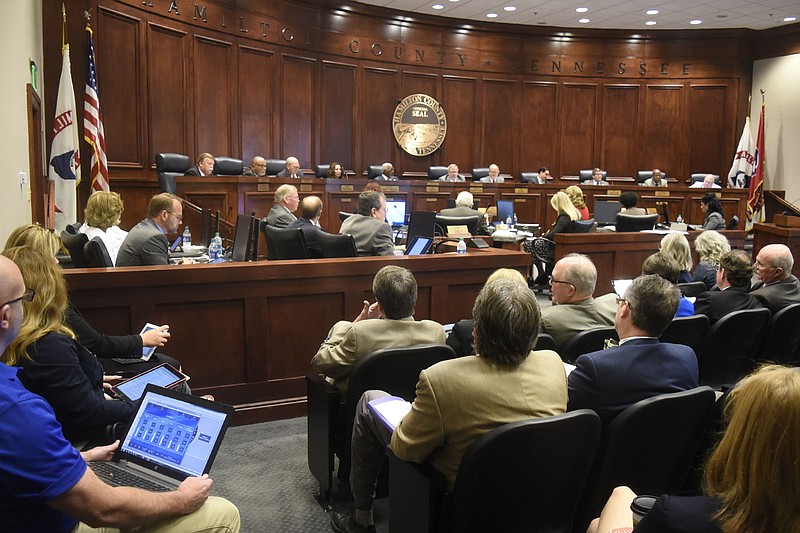 The Hamilton County Commission listened to a presentation and recommendations for short and long-term jail and workhouse overcrowding at the Wednesday meeting in the Hamilton County Courthouse on Aug. 29, 2017.