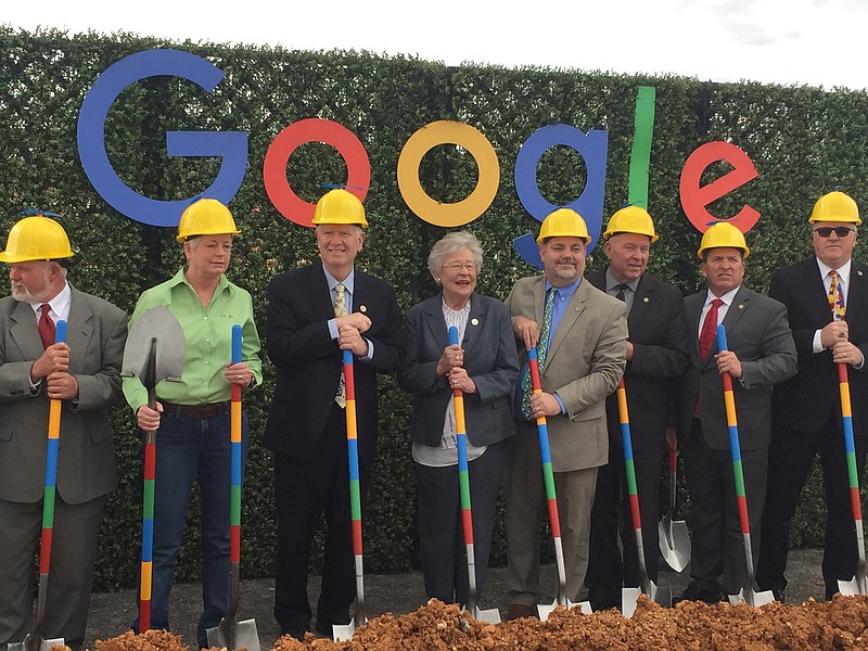 Alabama Gov. Kay Ivey, U.S. Rep. Mo Brooks and top Google and local officials break ground on Google's $600 million Dara center in Bridgeport, Ala.
