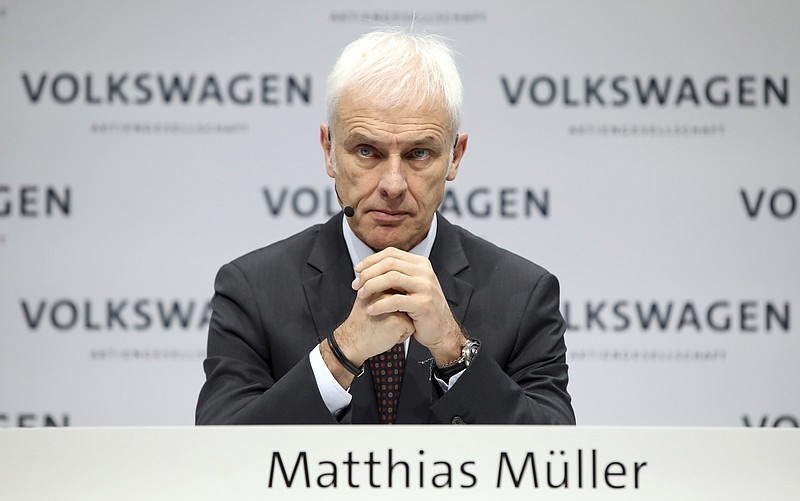 FILE - In this March 13 2018 file photo Volkswagen CEO Matthias Mueller, attends the annual press conference in Berlin. (Joerg Carstensen/dpa via AP,file)