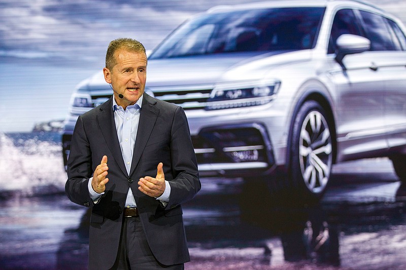 FILE - In this Jan. 15, 2018 Volkswagen brand Chairman Herbert Diess speaks at the North American International Auto Show in Detroit. 