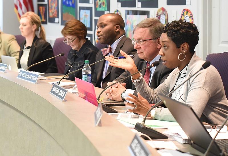 Hamilton County school board member Karitsa Jones speaks during a meeting on March, 22, 2018.