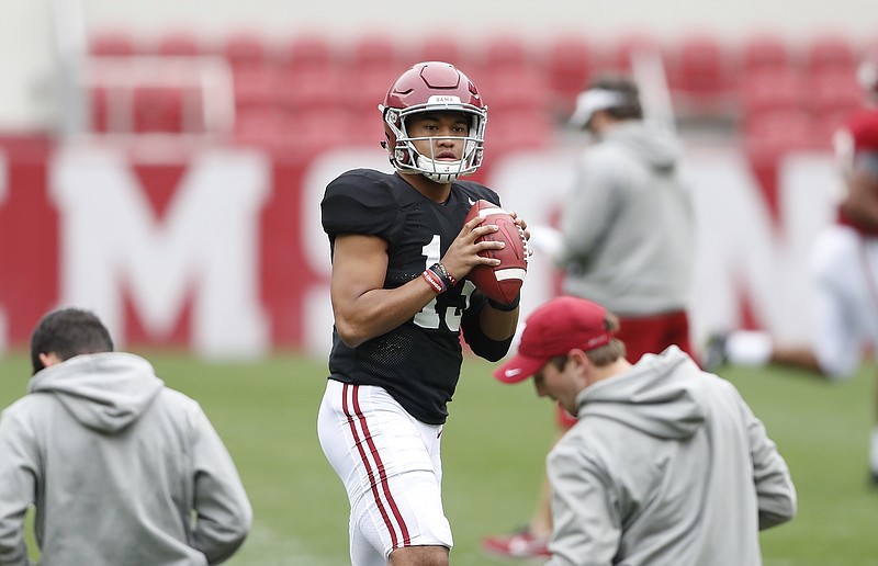 Quarterback Tua Tagovailoa participated in Alabama's first spring scrimmage last weekend but sat out Saturday after suffering a setback in Firday's practice.