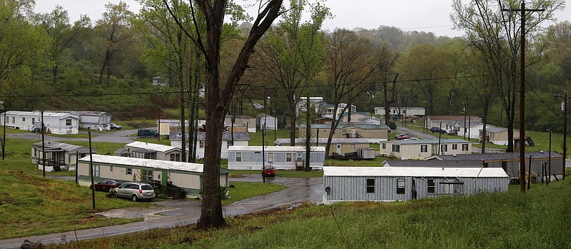 The Stoney Pointe Mobile Home Park is seen on Sunday, April 15, 2018 in Rossville, Ga. Eighteen trailers in the Stoney Pointe and Blue Ridge Estates mobile home parks, located around the corner from each other, have a combined back-tax debt of $20,500. The 18 mobile homes have been seized by Walker County and are set to be auctioned off on May 1.
