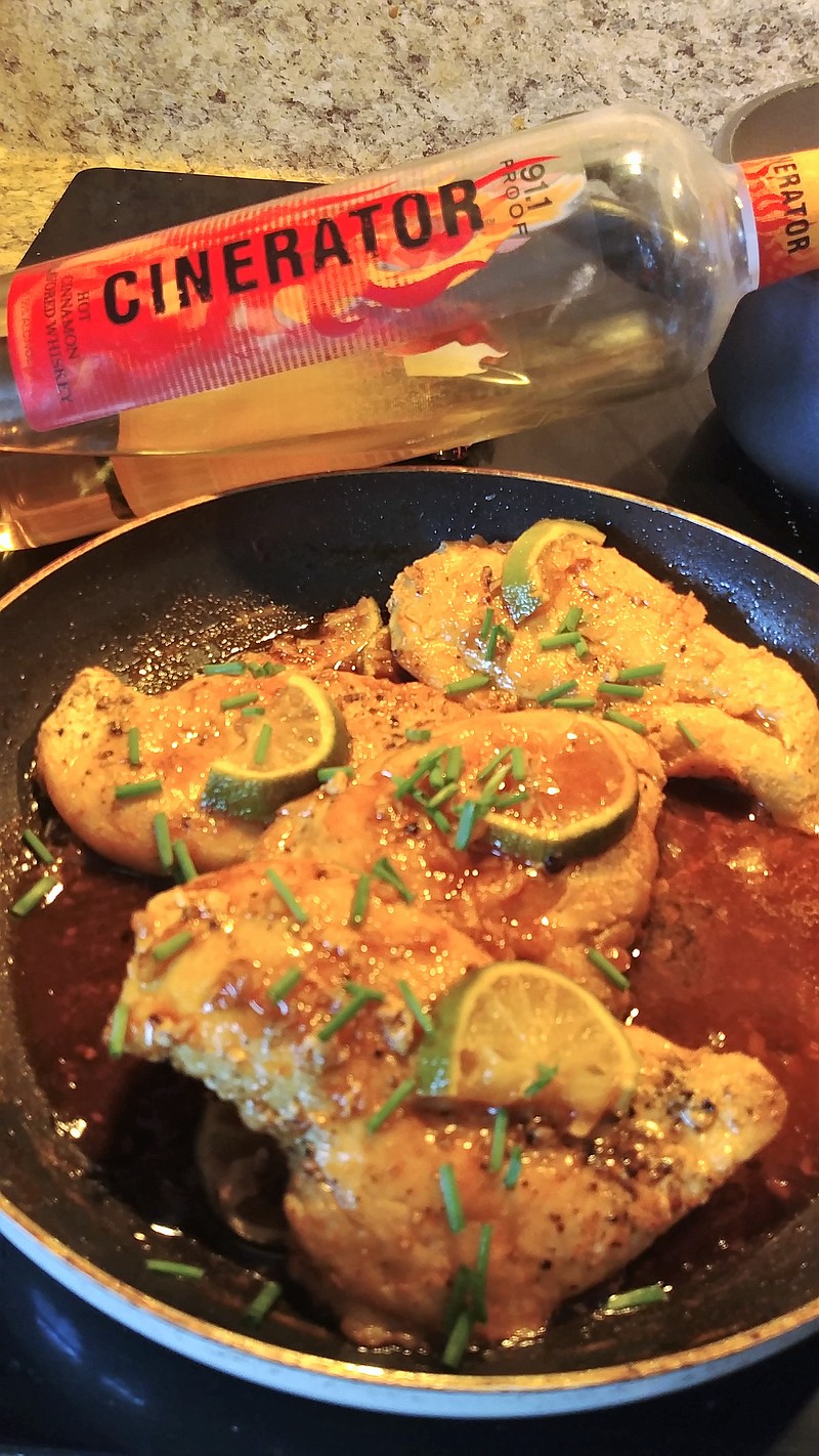 Cinnamon Whiskey Chicken blends flavors of cinnamon, sriracha sauce, limes and honey.