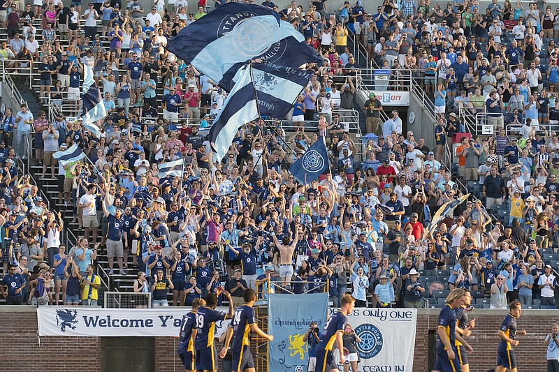 The Chattahooligans show their support for the Chattanooga Football Club.
