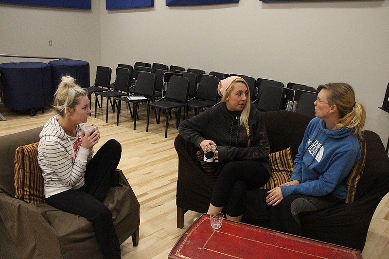 Rehearsing a scene in "Maids of Honor" are, from left, Shania Davis (Annie Bowlin), Hope Endriss (Isabelle Bowlin) and Johanna Fredrickson (Monica Bowlin).