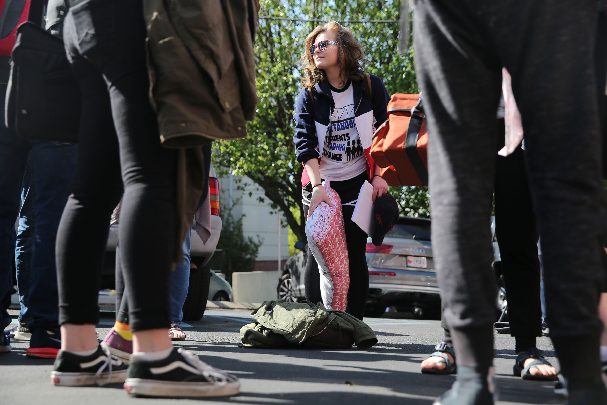 Baylor School sophomore Grace Bostock, 16, waits to load up into a van Wednesday, April 18, 2018 at First Christian Church in Chattanooga, Tenn. The group of students from various high schools around Chattanooga are heading to Washington D.C. to meet with Senator Bob Corker and other federal lawmakers about school safety.