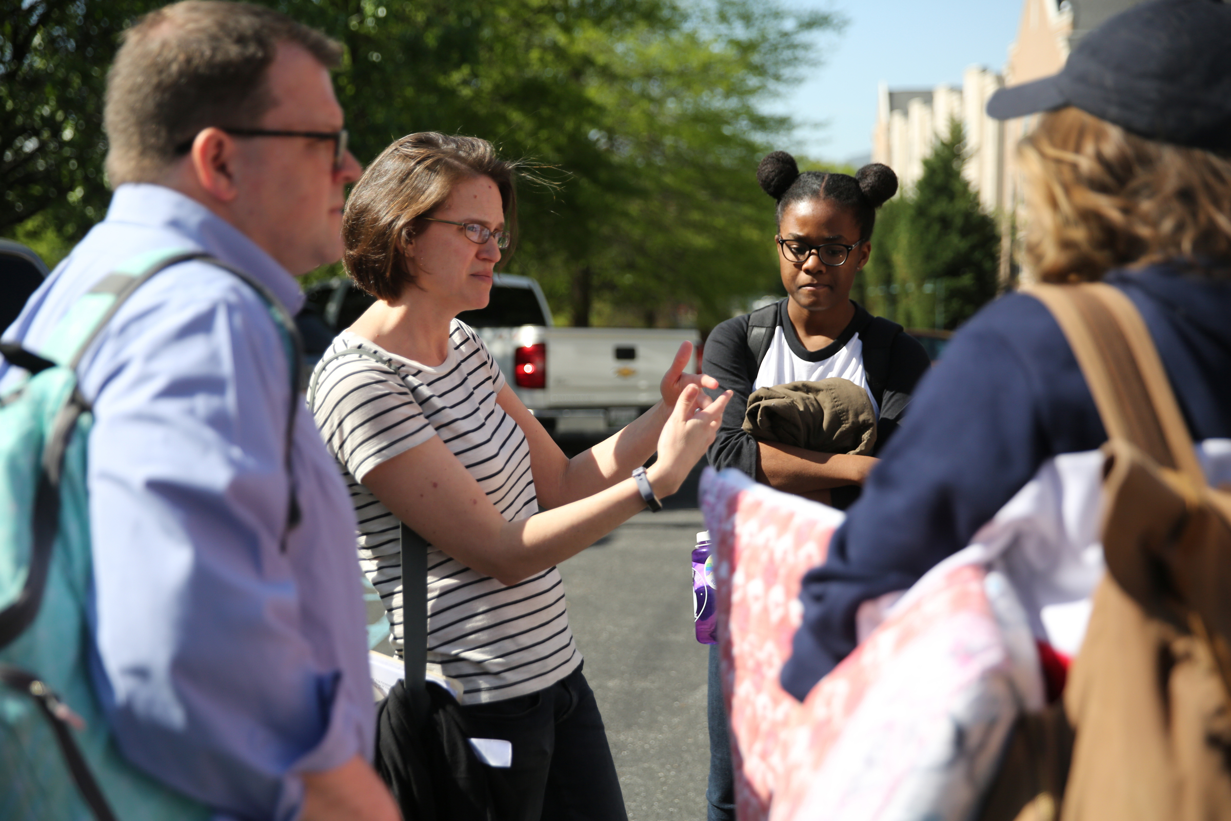 Laura Becker, a paster at Northminster Presbyterian Church, gives students instructions on navigating conversation with lawmakers Wednesday, April 18, 2018 at First Christian Church in Chattanooga, Tenn. Becker has been an adviser for several students who will be traveling to Washington D.C. to speak with lawmakers about school safety and has helped facilitate meetings.