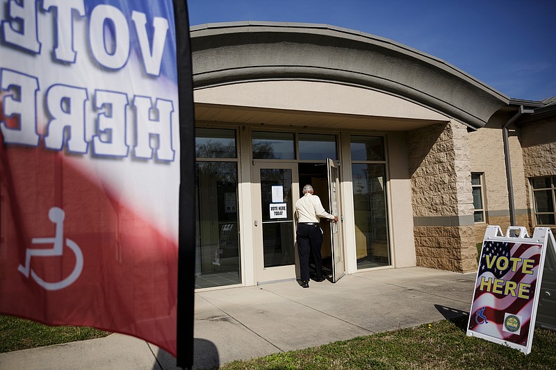 A voter enters the Hamilton County Election Commission to cast an early ballot earlier this month.