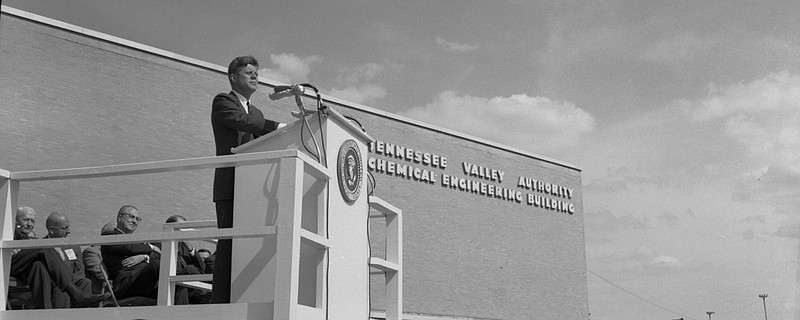 President John Kennedy touted the advantages of the Tennesee Valley Authority in a 1963 speech on the agency's 30th anniversary at the Muscle Shoals chemical engineering and fertilizer research facility in Alabama. A 900-acre portion of the site was sold Friday to a Knoxville investment group for private redevelopment.