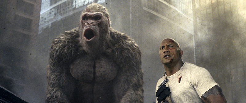 This image released by Warner Bros. shows Dwayne Johnson in a scene from "Rampage." (Warner Bros. via AP)