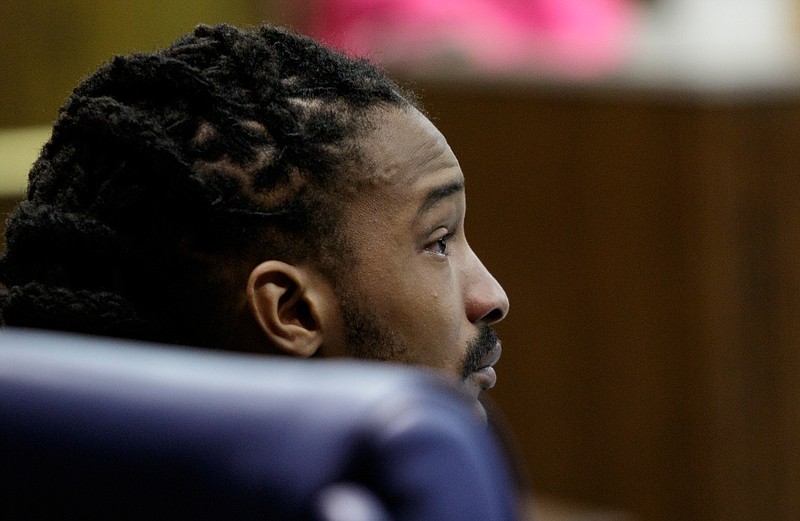Woodmore bus driver Johnthony Walker sits after giving a statement during his sentencing hearing in Judge Don Poole's courtroom at the Chattanooga-Hamilton County Courts Building on Tuesday, April 24, 2018, in Chattanooga, Tenn. Walker was convicted in February of criminally negligent homicide and a host of lesser charges, and he was sentenced Tuesday to four years in prison.
