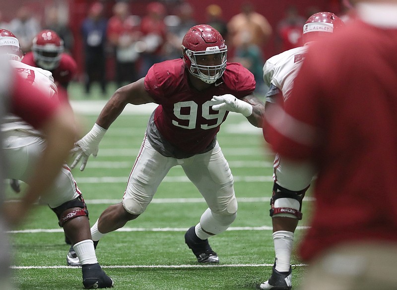Alabama 6-foot-7 junior defensive lineman Raekwon Davis is ready to build off a 2017 season in which he led the Crimson Tide with 8.5 sacks.
