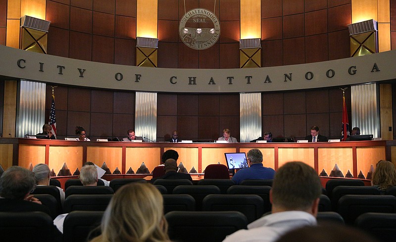 The Chattanooga City Council holds a voting session Tuesday, Aug. 22, 2017, in Chattanooga, Tenn., where Chief David Roddy was confirmed as the city's new police chief.