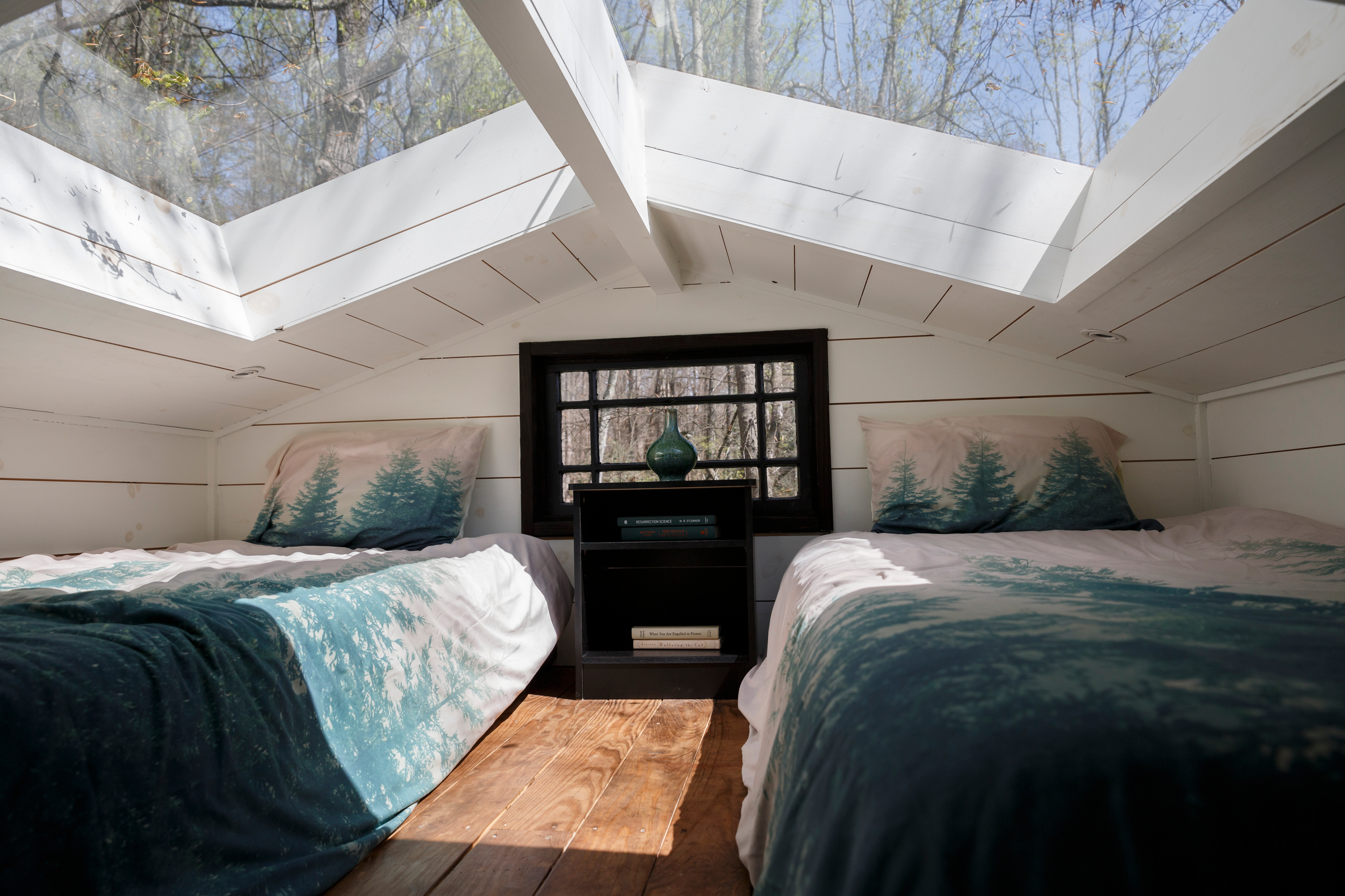 A loft bedroom of a treehouse vacation rental on Saturday, March 31, 2018, in Flintstone, Ga.