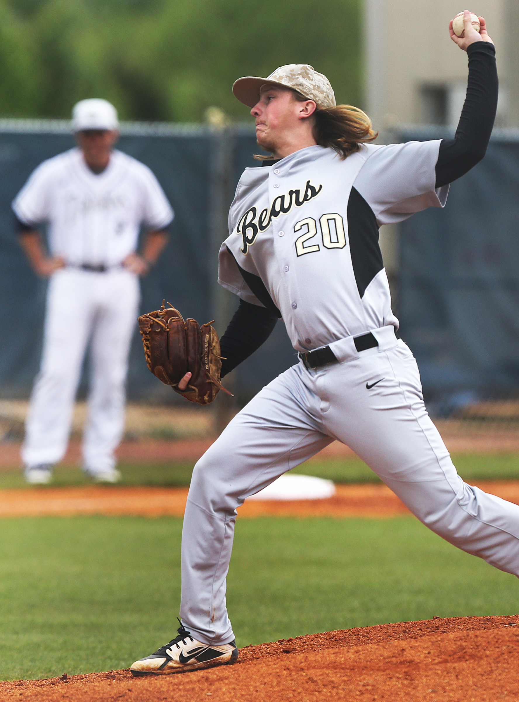 Bradley Central's Blaze Benton (20) pitches during the first Soddy-Daisy vs. Bradley Central baseball game at Soddy-Daisy High School Wednesday, April 25, 2018 in Soddy-Daisy, Tenn.