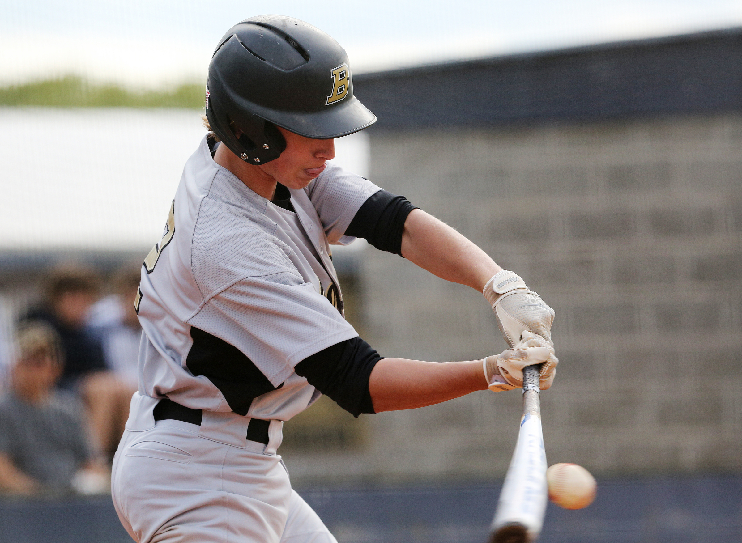 Bradley Central's Caden Sherlin (2) makes contact with a pitch during the first Soddy-Daisy vs. Bradley Central baseball game at Soddy-Daisy High School Wednesday, April 25, 2018 in Soddy-Daisy, Tenn.