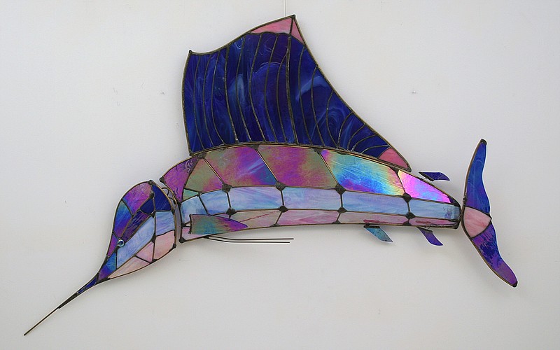 Charlie Yowell's "Sailfish" is a movable art piece fashioned from stained glass. (Photo from In-Town Gallery)